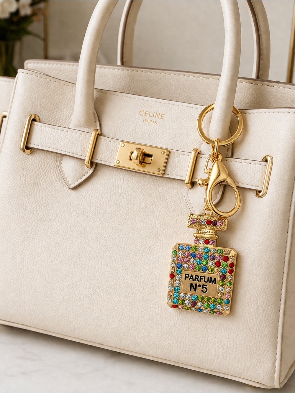 Parfum N°5 Multicolor Crystal
Perfume Bottle Gold Keychain/Bag Charm - Picture 2 of 3
